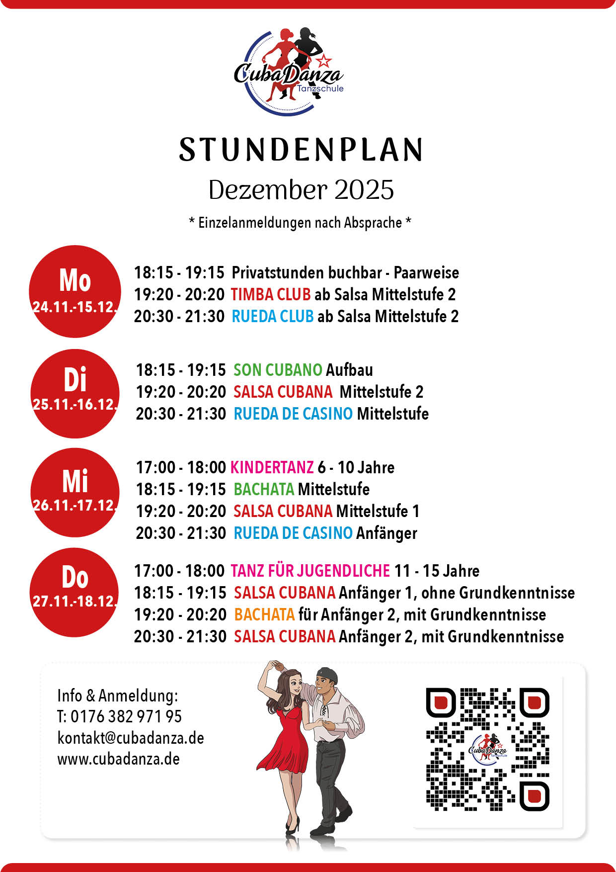Stundenplan Tanzkurse Dezember 2025