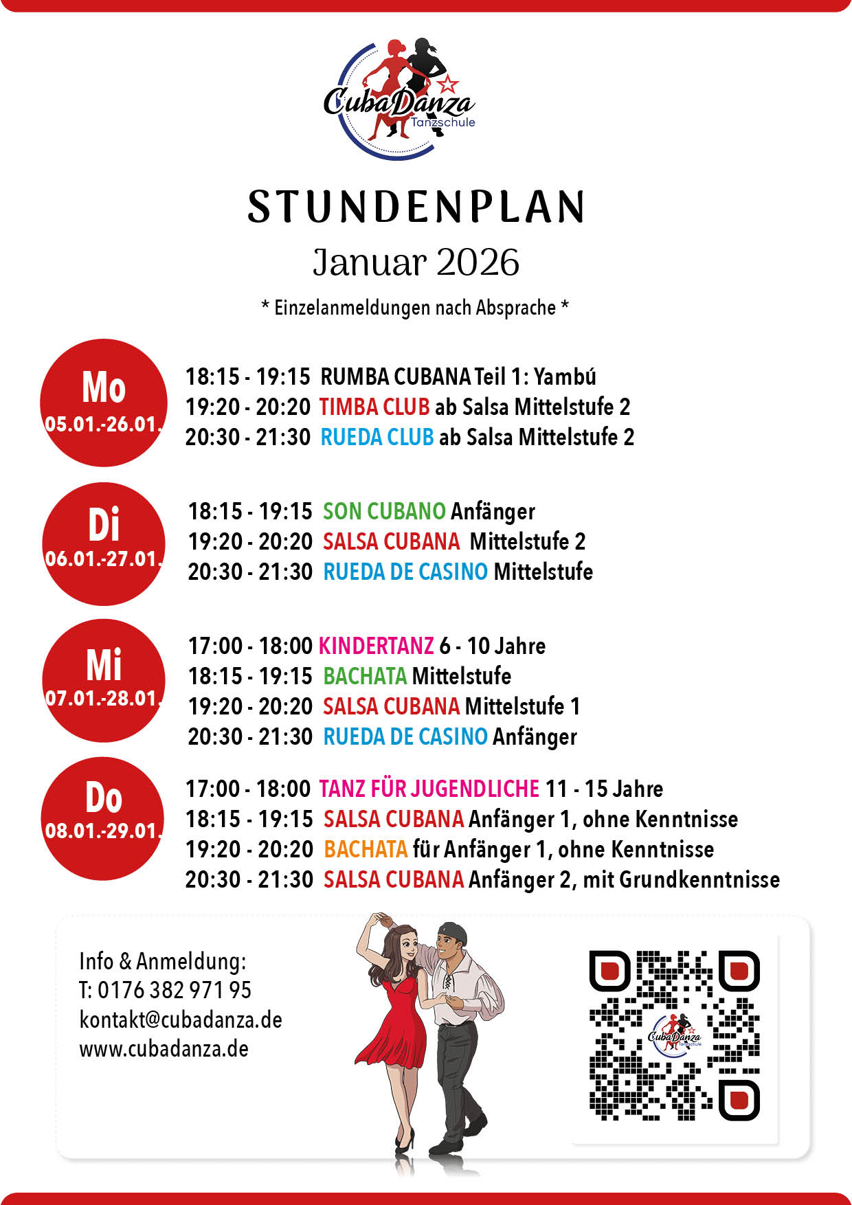 Stundenplan Tanzkurse Januar 2026