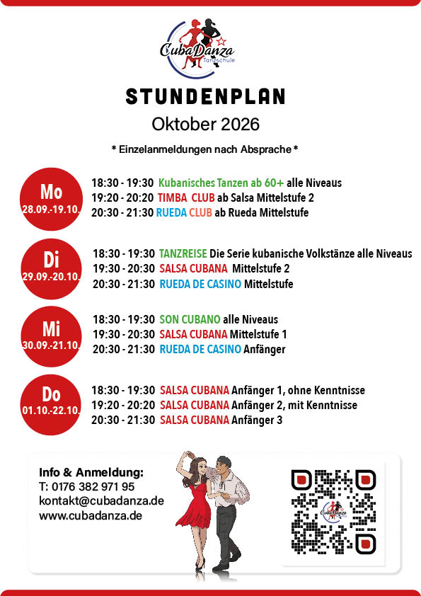 Stundenplan Tanzkurse Oktober 2026