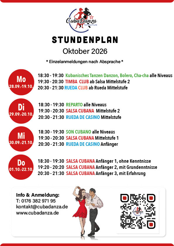 Stundenplan 10.2026 Tanzkurse bei CubaDanza Fürth